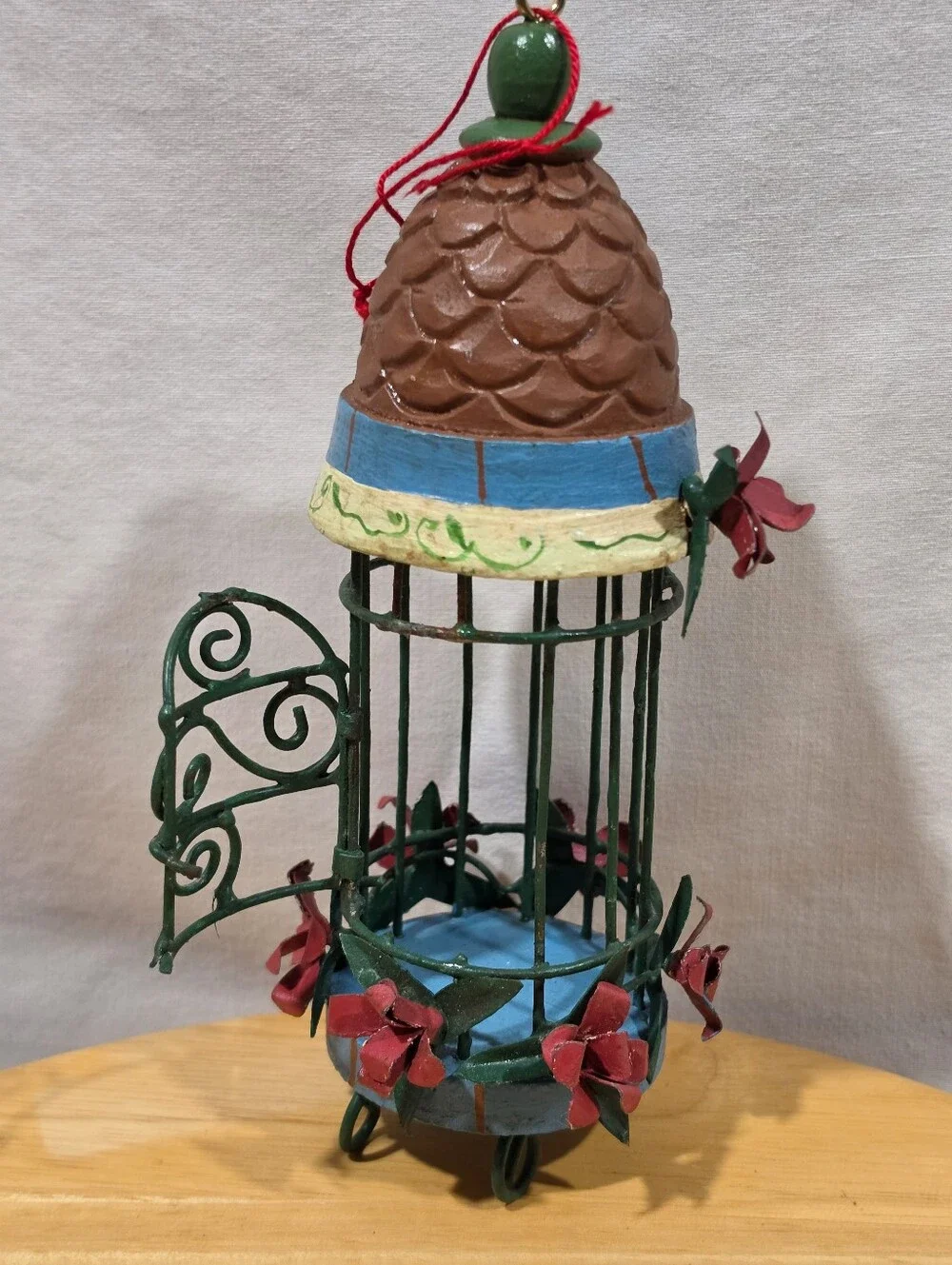 Vintage Birdcage Christmas Ornament Poinsettia Holiday Decor 8